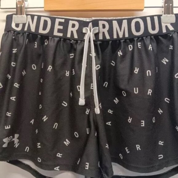 Under Armour Play Up 3.0 Shorts Girls Large Black White UA Logo 3" Inseam EUC - Picture 2 of 7